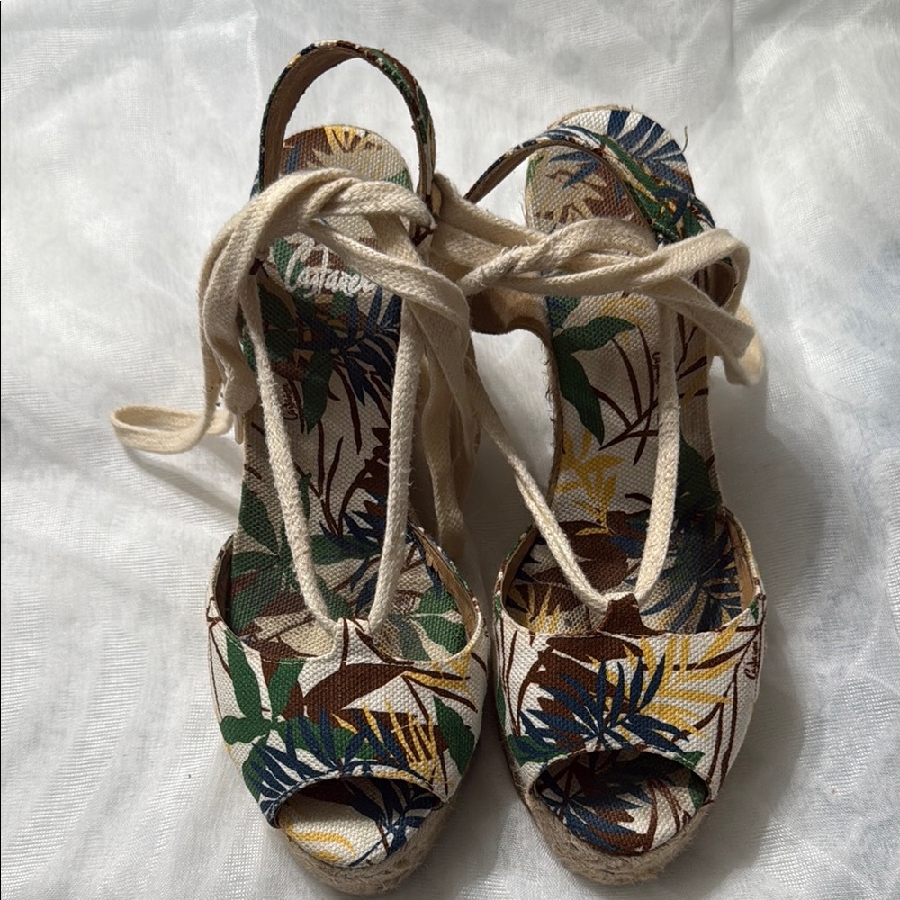 Castaner Green and Brown Espadrille Wedges with Ankle Straps